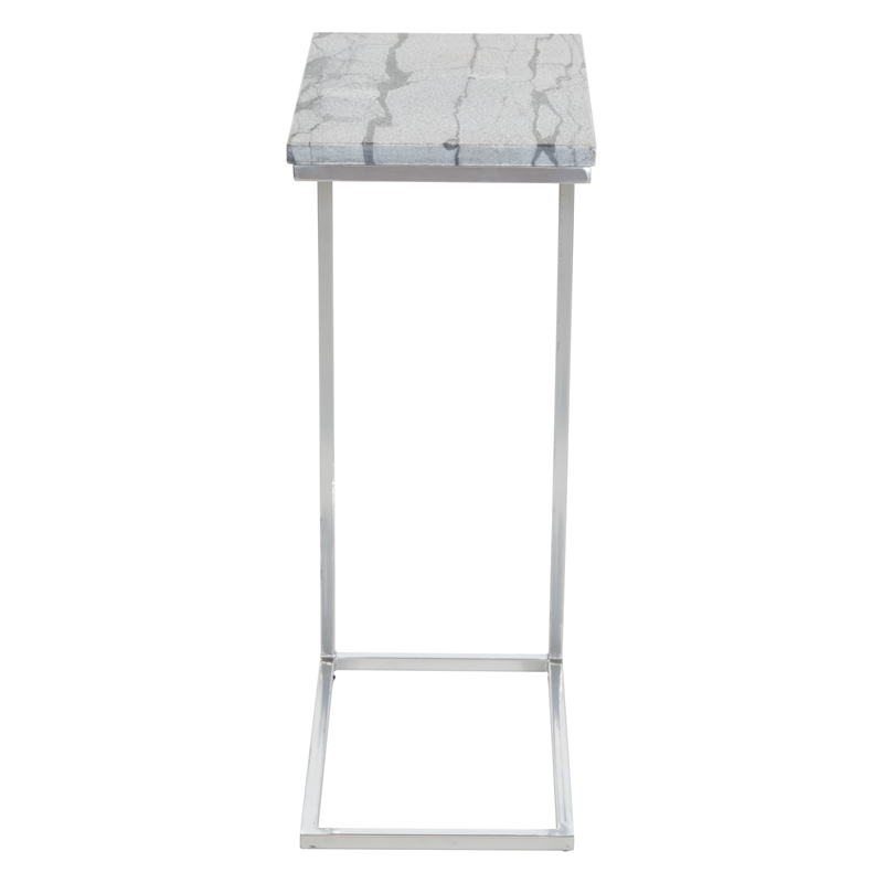 Scranton & Co Solid Gray Marble C-Table Set of 2 Chrome Metal Base