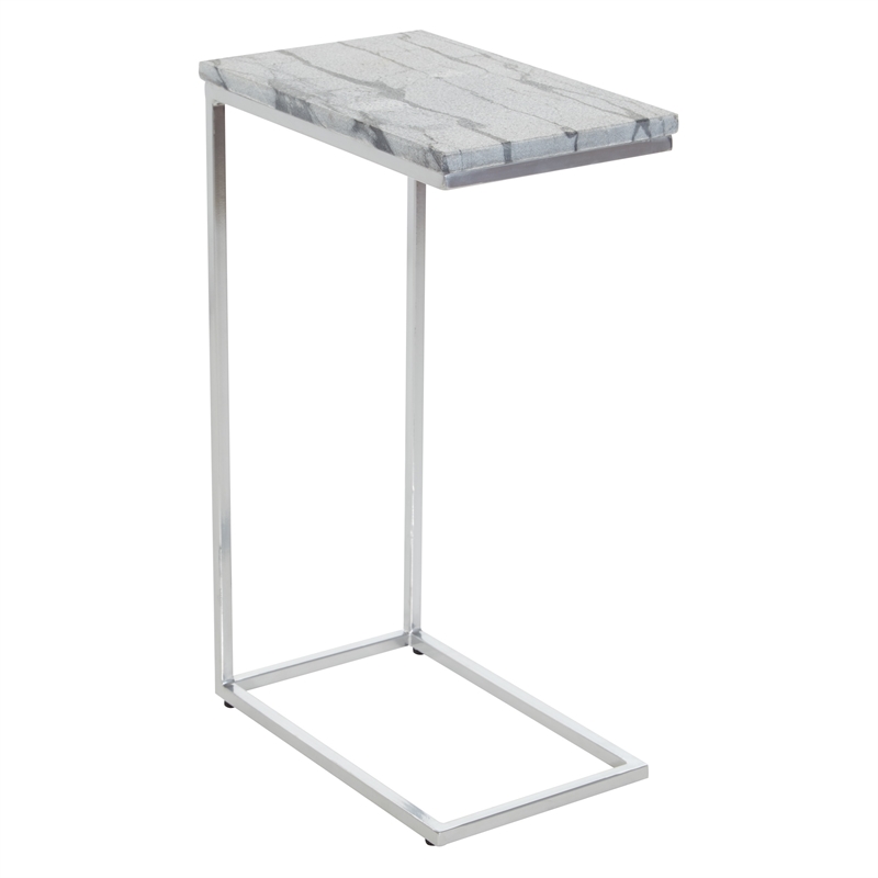 Scranton & Co Solid Gray Marble C-Table Set of 2 Chrome Metal Base