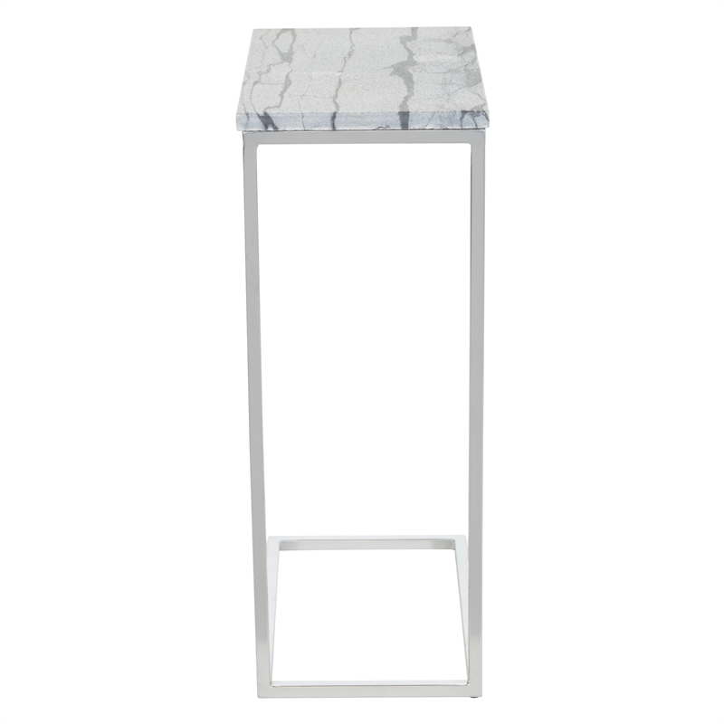 Scranton & Co Solid Gray Marble C-Table Set of 2 Chrome Metal Base