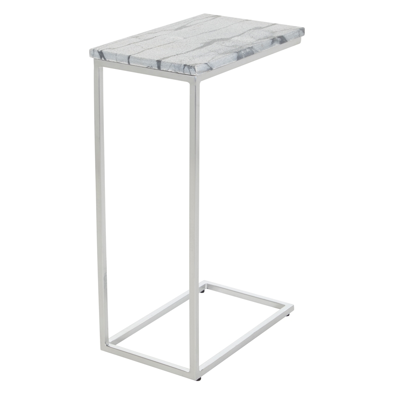 Scranton & Co Solid Gray Marble C-Table Set of 2 Chrome Metal Base