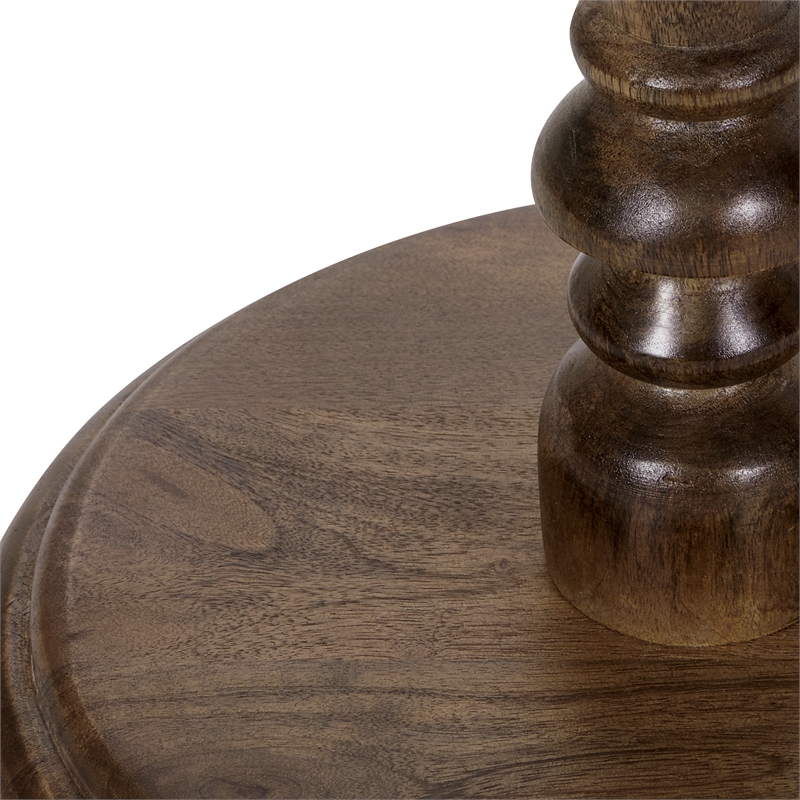 Scranton & Co Carved White Marble Top Side Table with Solid Mango Wood Base