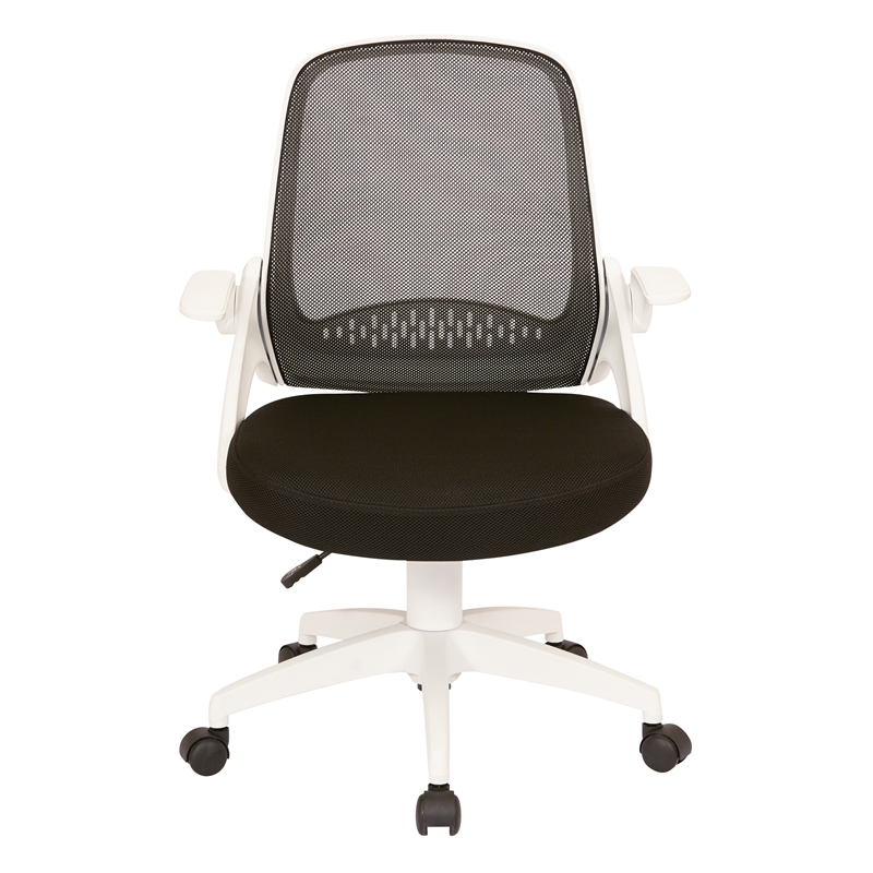 Scranton & Co Black Mesh Office Chair with White Frame and Flip Arms