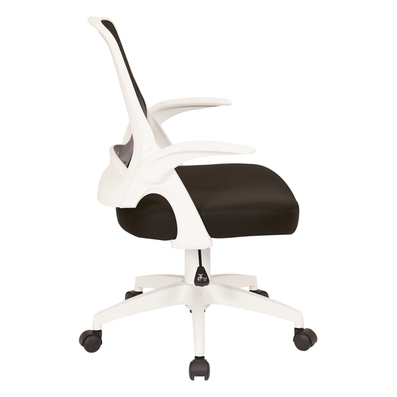 Scranton & Co Black Mesh Office Chair with White Frame and Flip Arms