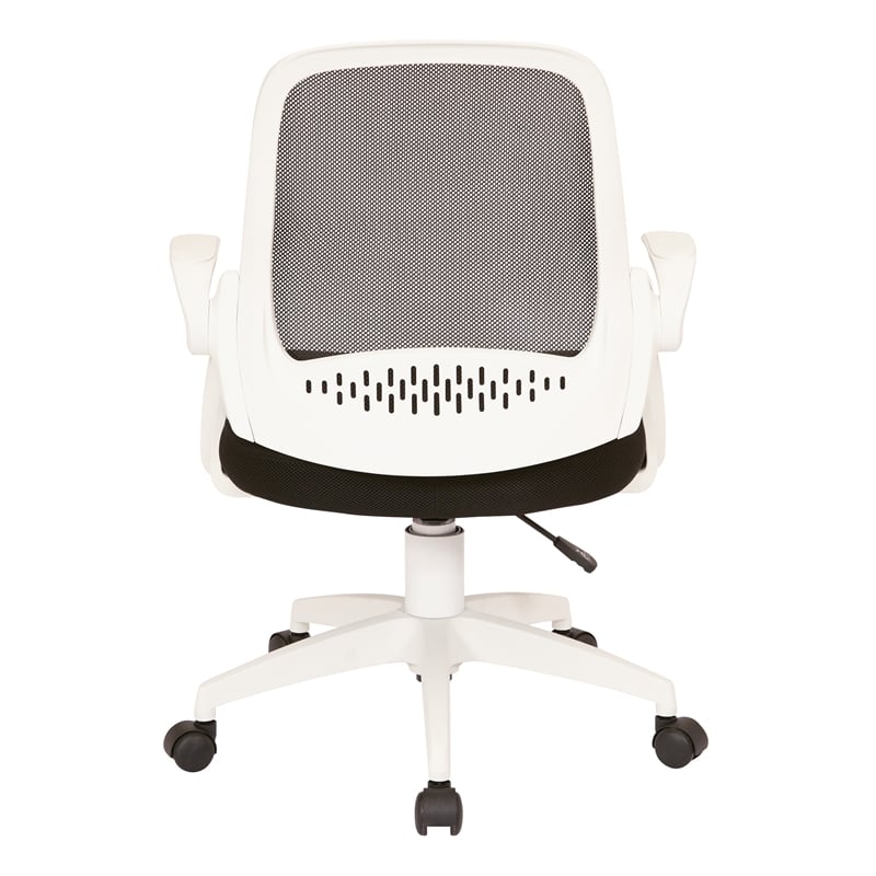 Scranton & Co Black Mesh Office Chair with White Frame and Flip Arms