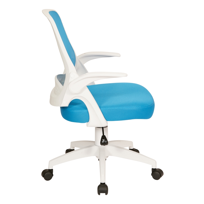 Scranton & Co Blue Mesh Office Chair with White Frame and Flip Arms