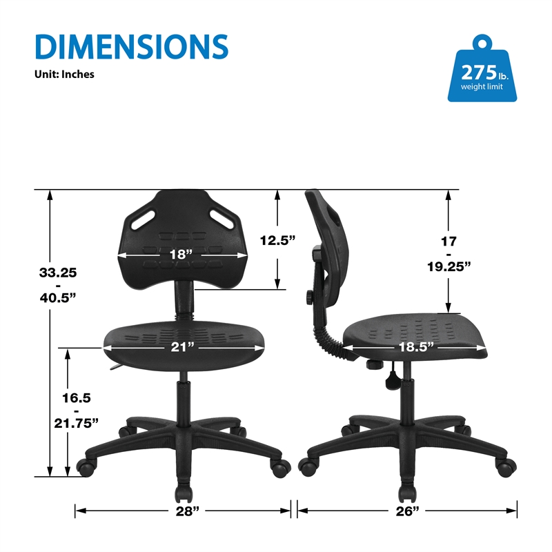 Scranton & Co Black Urethane Armless Task Chair with GREENGUARD Certification