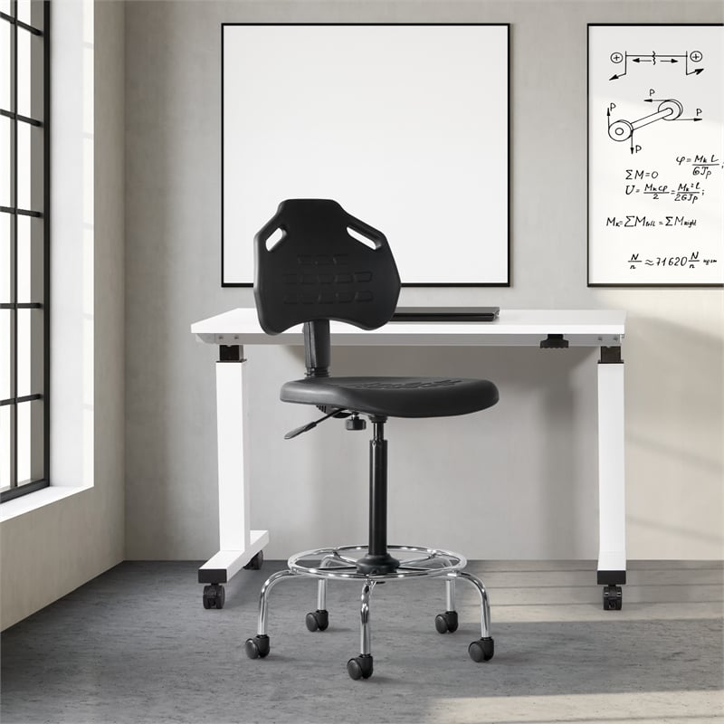 Scranton & Co Black Urethane Intermediate Drafting Chair with Chrome Base