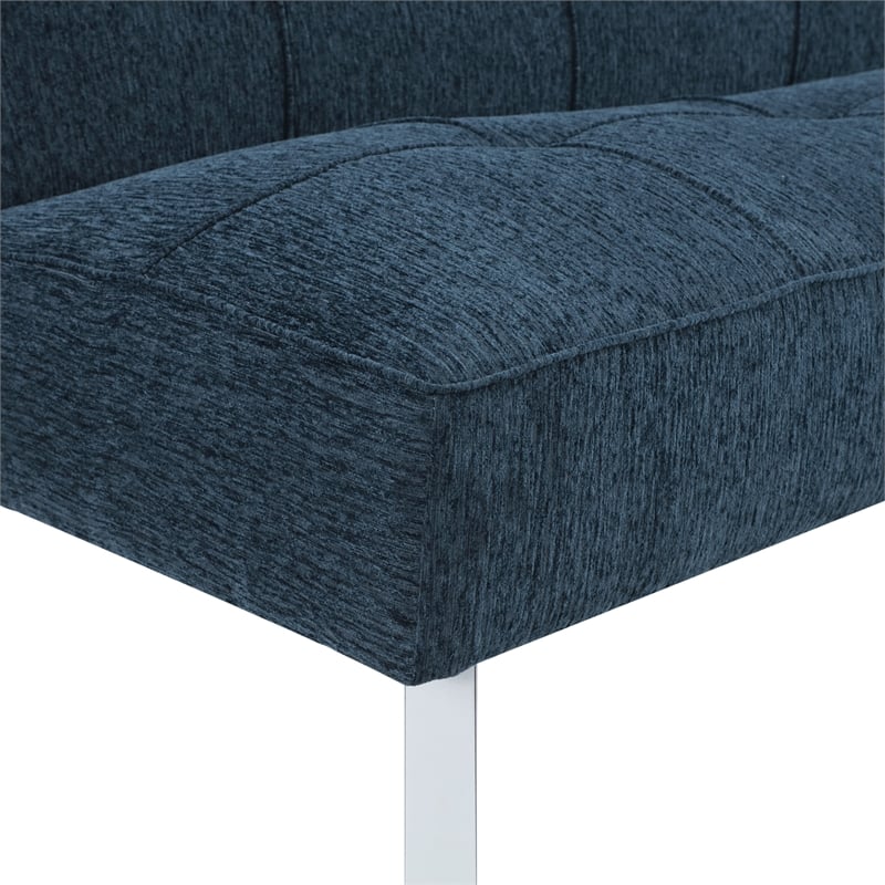 Scranton & Co Convertible Sofa Futon in Indigo Fabric with Chrome Legs