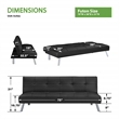 Scranton & Co Convertible Sofa Futon in Black Faux Leather Chrome Legs