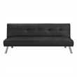 Scranton & Co Convertible Sofa Futon in Black Faux Leather Chrome Legs