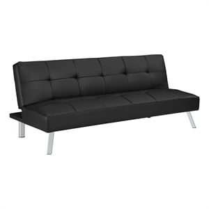 Scranton & Co Convertible Sofa Futon in Black Faux Leather Chrome Legs