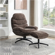 Scranton & Co Swivel Lounge Chair and Footrest in Brown Fabric Black Base