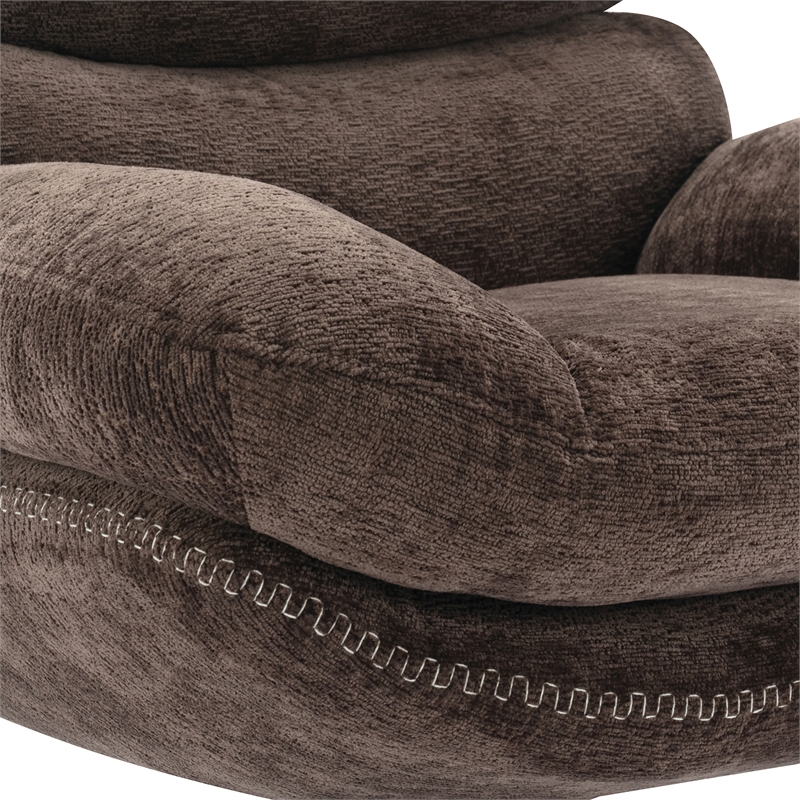 Scranton & Co Swivel Lounge Chair and Footrest in Brown Fabric Black Base