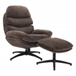 Scranton & Co Swivel Lounge Chair and Footrest in Brown Fabric Black Base
