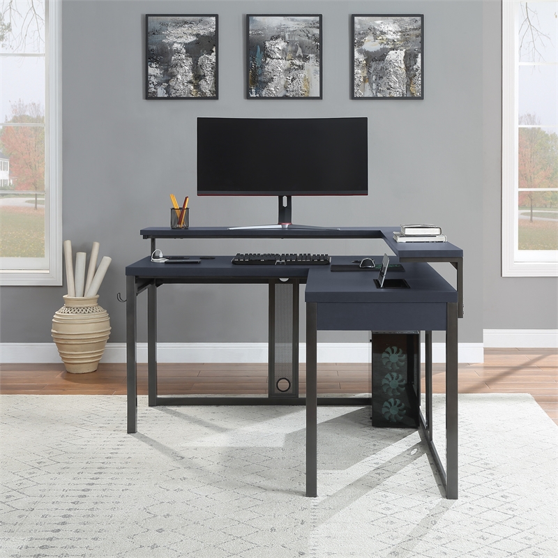 Scranton & Co L-Shape Gaming Desk in Black Steel with RGB LED Lighting