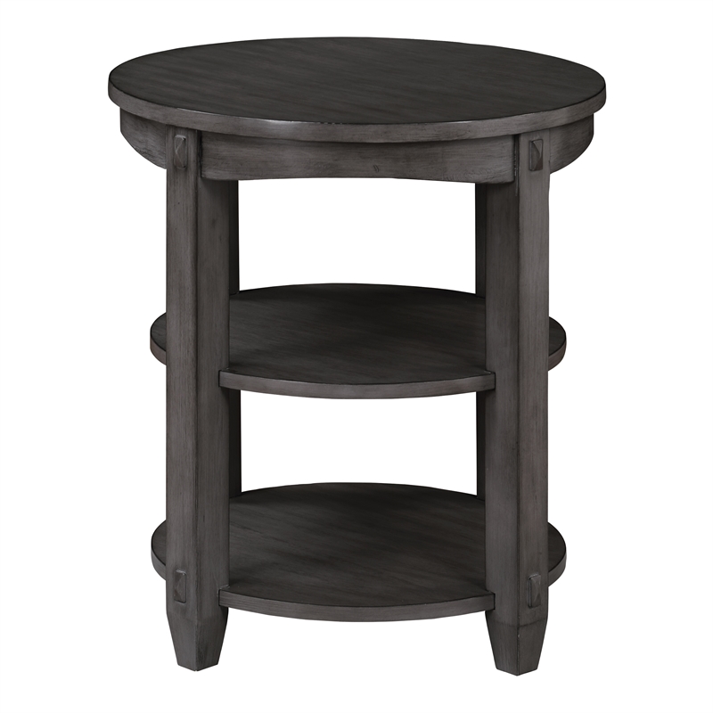 Scranton & Co 3-Shelf Round End Table in Slate Gray Solid Wood Finish