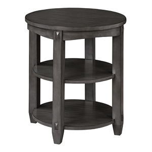 Scranton & Co 3-Shelf Round End Table in Slate Gray Solid Wood Finish