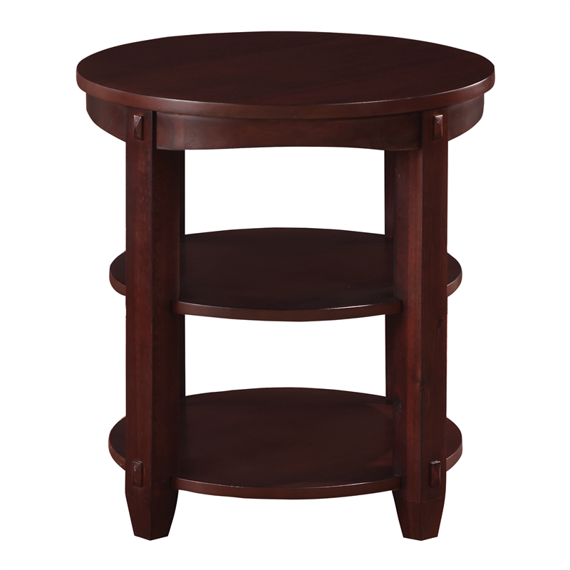 Scranton & Co 3-Shelf Round End Table in Espresso Solid Wood Finish