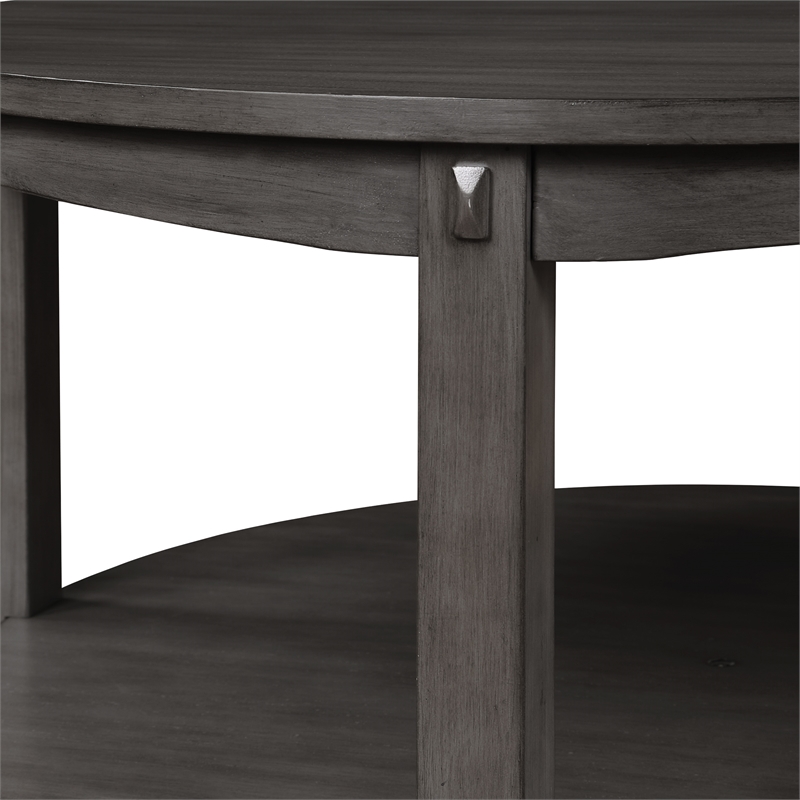 Scranton & Co Round Coffee Table with Lower Shelf in Slate Gray Solid Wood