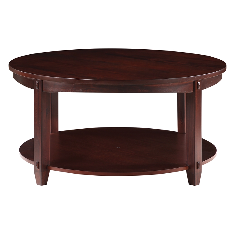 Scranton & Co Round Coffee Table with Lower Shelf in Espresso Solid Wood