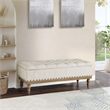 Scranton & Co Linen White Fabric Storage Bench with Brushed Wood Legs