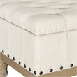 Scranton & Co Linen White Fabric Storage Bench with Brushed Wood Legs