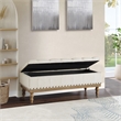 Scranton & Co Linen White Fabric Storage Bench with Brushed Wood Legs
