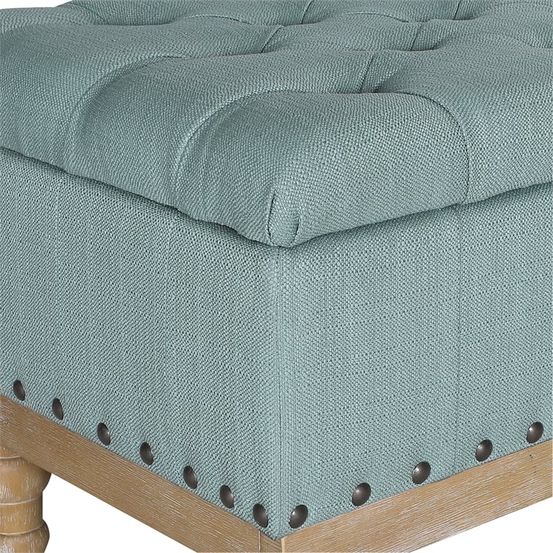 Scranton & Co Sea Blue Fabric Storage Bench with Brushed Wood Legs