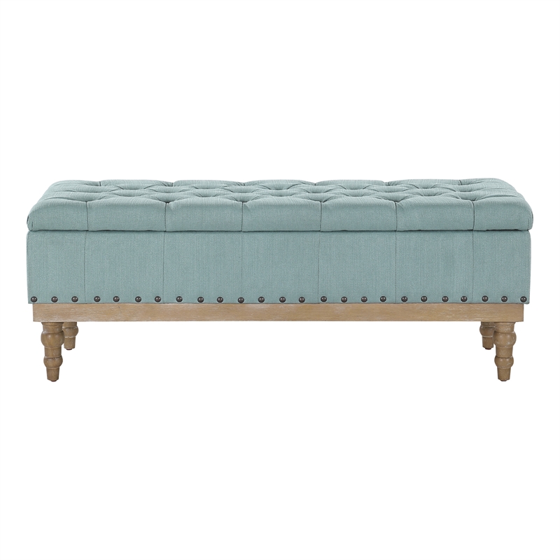 Scranton & Co Sea Blue Fabric Storage Bench with Brushed Wood Legs