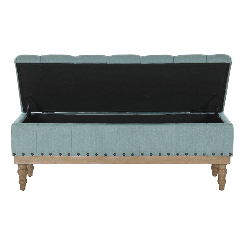 Scranton & Co Sea Blue Fabric Storage Bench with Brushed Wood Legs
