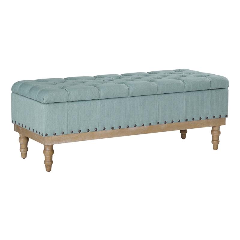 Scranton & Co Sea Blue Fabric Storage Bench with Brushed Wood Legs