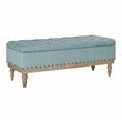 Scranton & Co Sea Blue Fabric Storage Bench with Brushed Wood Legs