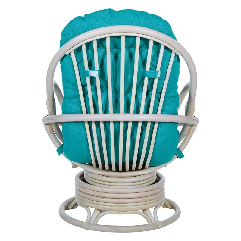 Scranton & Co Blue Fabric Rattan Swivel Rocker Chair White Wash Frame
