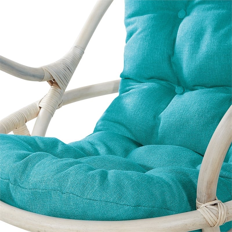 Scranton & Co Blue Fabric Rattan Swivel Rocker Chair White Wash Frame