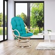 Scranton & Co Blue Fabric Rattan Swivel Rocker Chair White Wash Frame