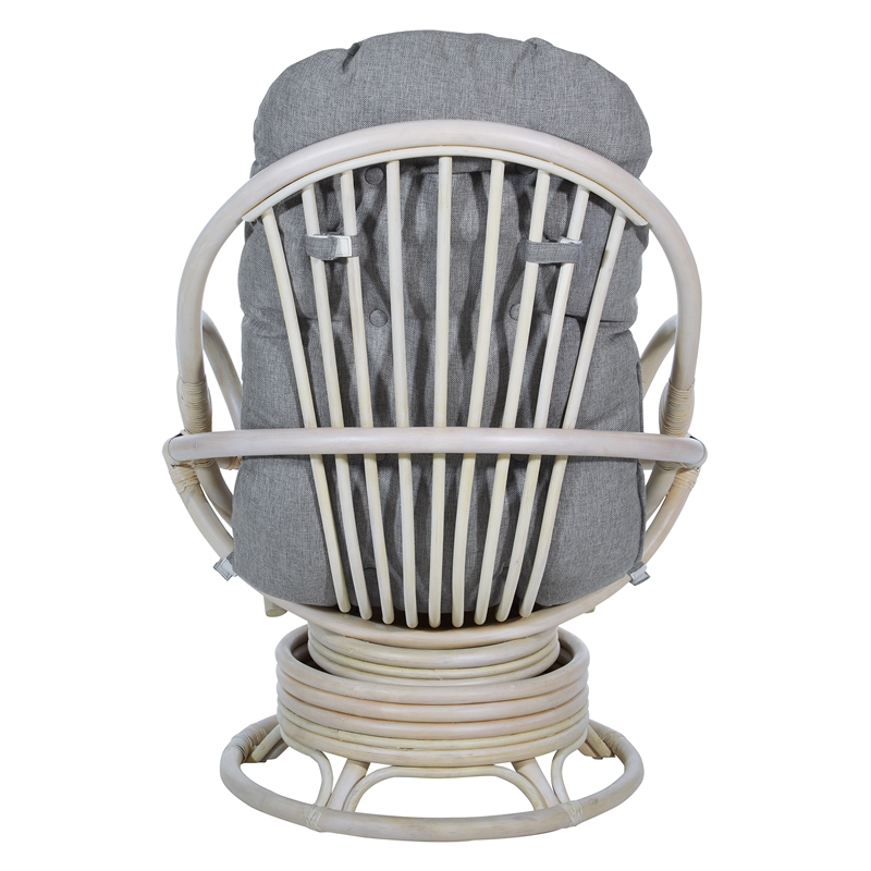 Scranton & Co Gray Fabric Rattan Swivel Rocker Chair White Wash Frame