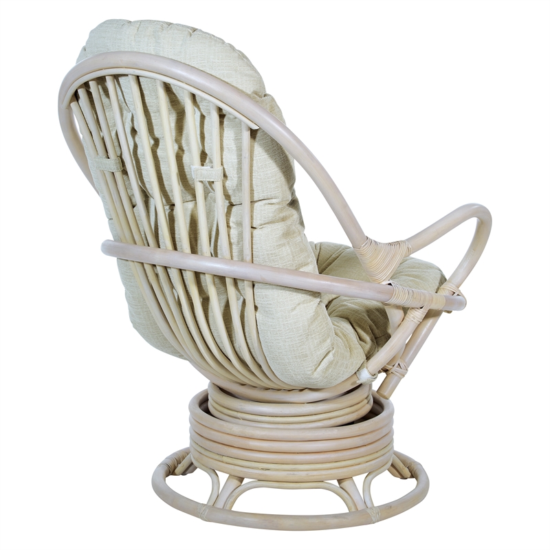 Scranton & Co Linen White Rattan Swivel Rocker Chair White Wash Frame