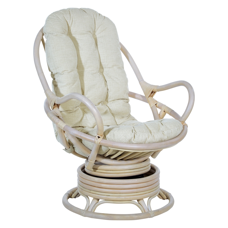 Scranton & Co Linen White Rattan Swivel Rocker Chair White Wash Frame