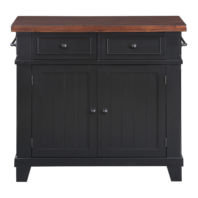 Scranton & Co Farmhouse Kitchen Island in Black with Wood Top