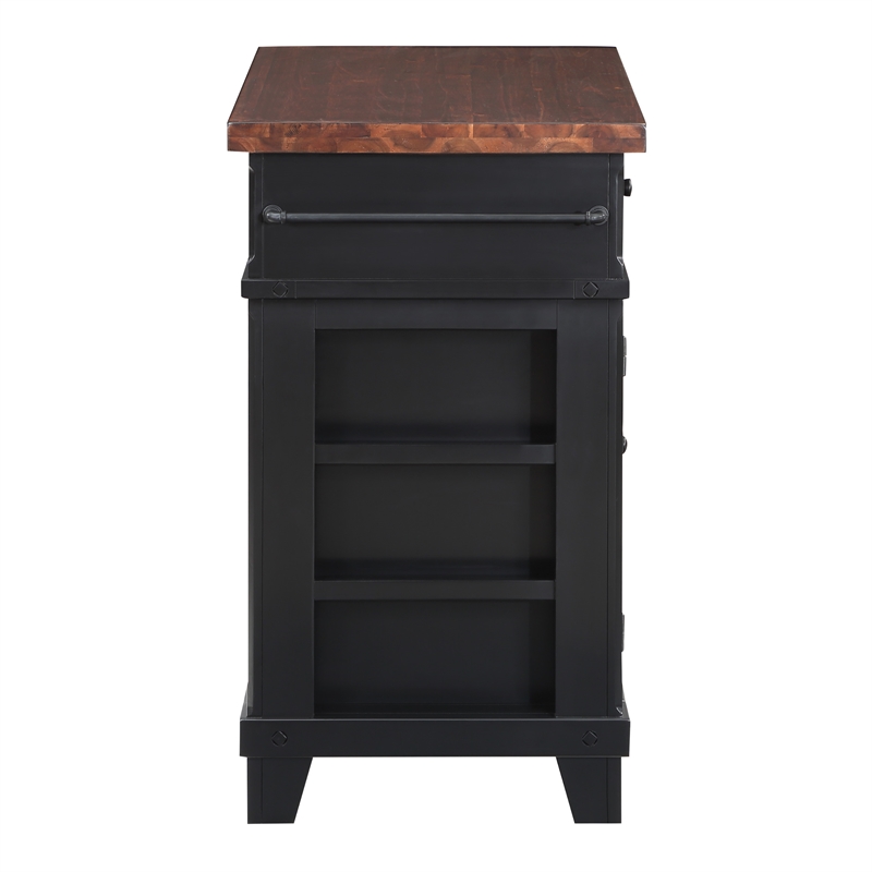 Scranton & Co Farmhouse Kitchen Island in Black with Wood Top