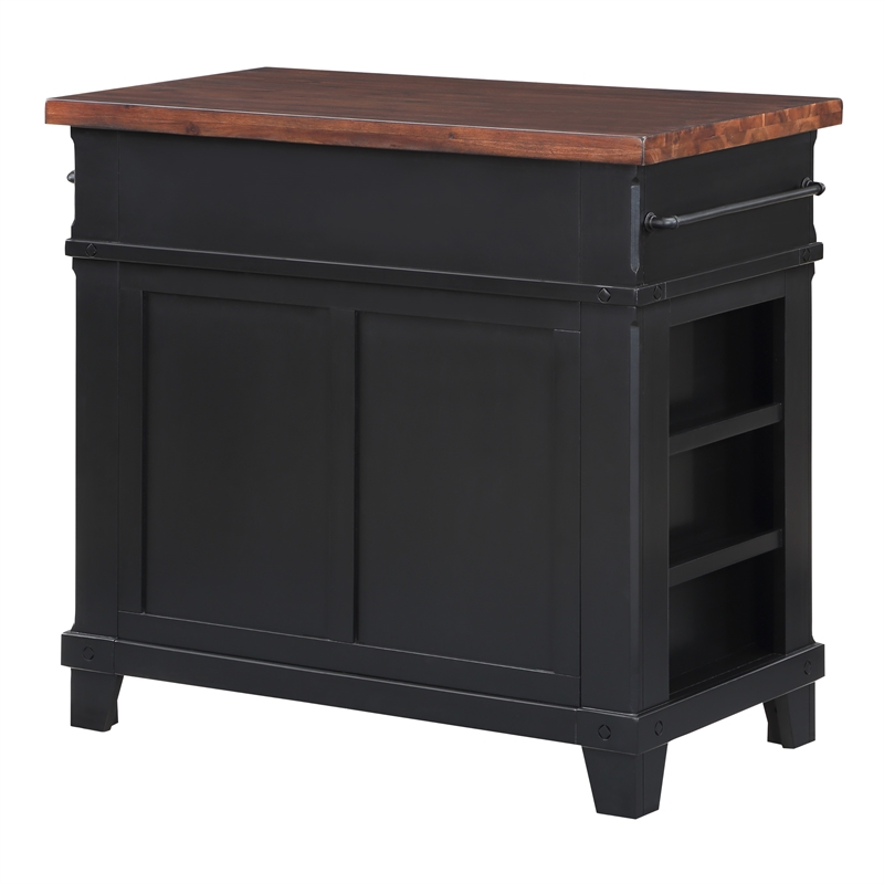Scranton & Co Farmhouse Kitchen Island in Black with Wood Top