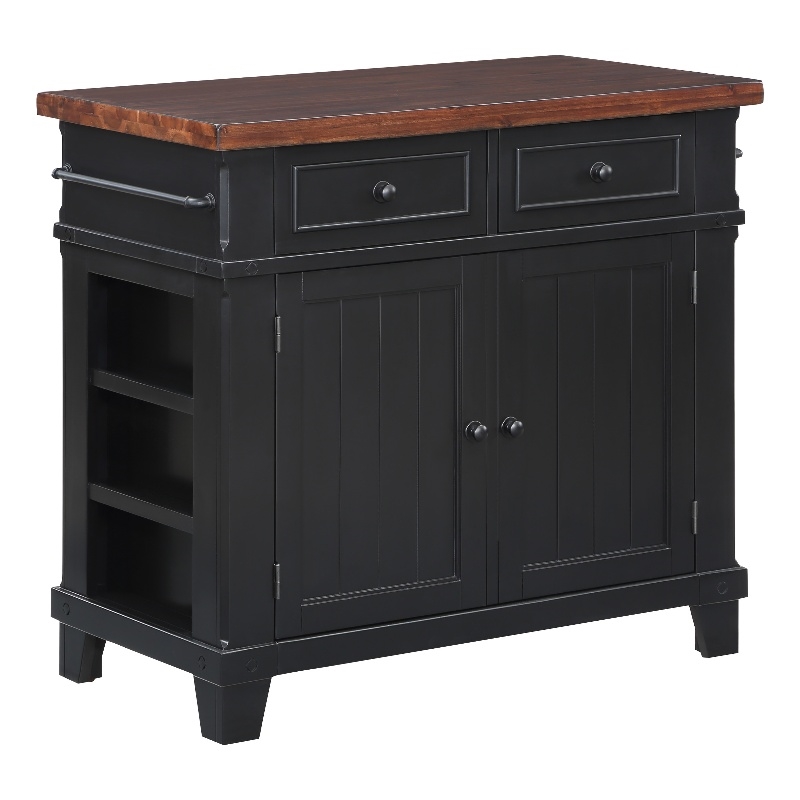 Scranton & Co Farmhouse Kitchen Island in Black with Wood Top