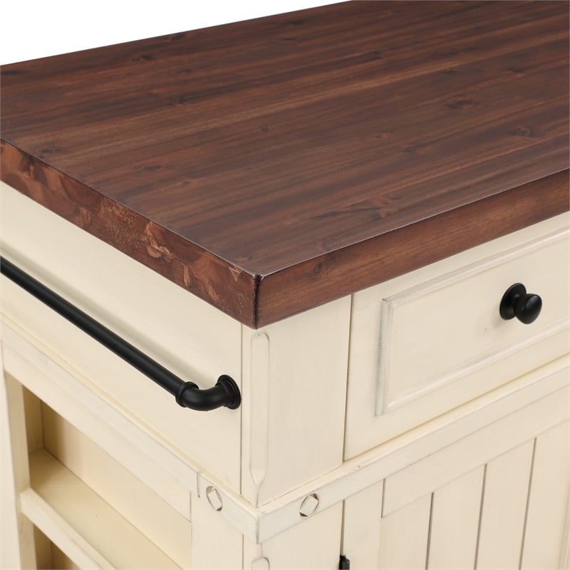 Scranton & Co Kitchen Island in White Farmhouse Style Engineered Wood