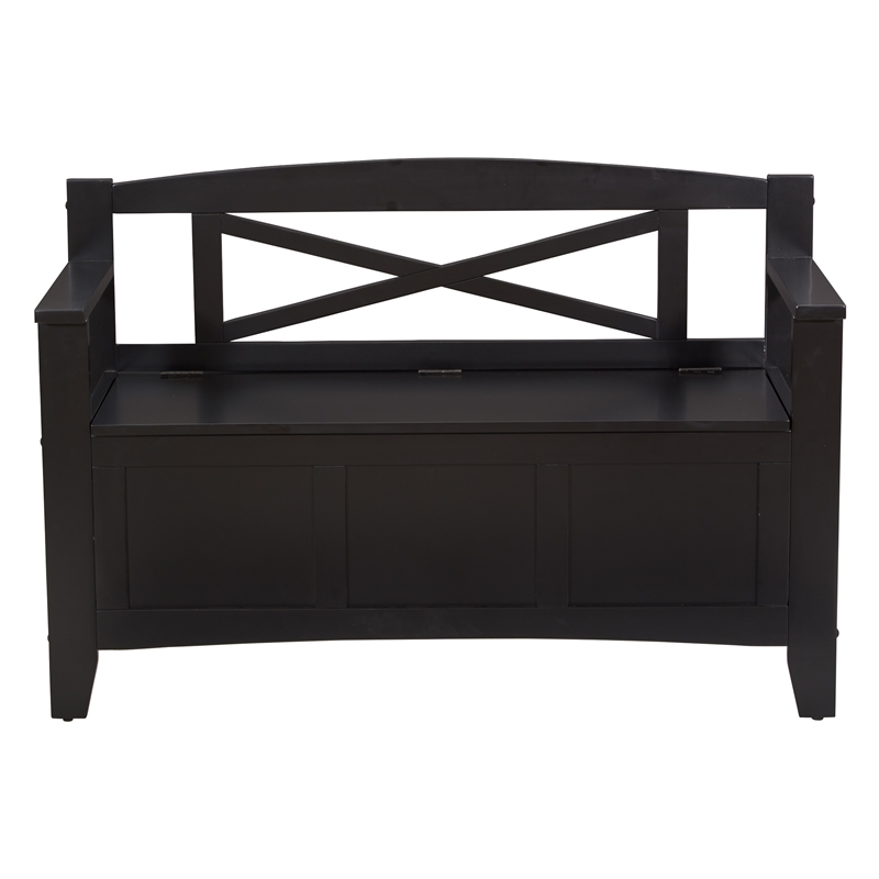 Scranton & Co Mission Style Entry Way Bench in Black Finish Solid Wood & Veneer