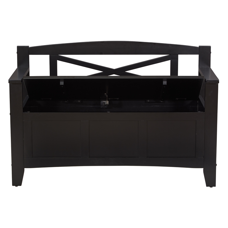 Scranton & Co Mission Style Entry Way Bench in Black Finish Solid Wood & Veneer