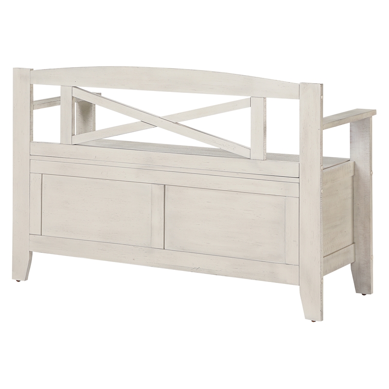Scranton & Co Mission Style Entry Way Bench in Distressed White Engineered Wood