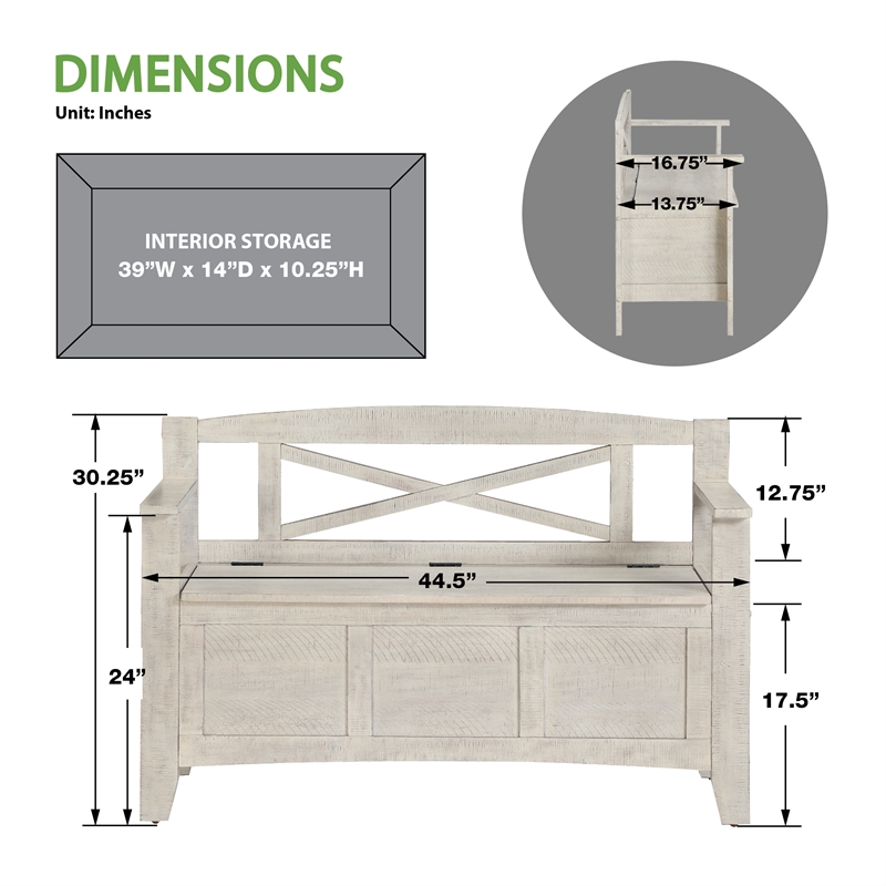 Scranton & Co Mission Style Entry Way Bench in Distressed White Engineered Wood