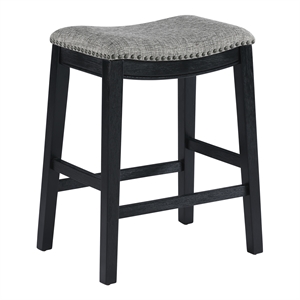 Scranton & Co 24&quot Saddle Counter Stool in Graphite Gray Black Wood Finish 2-Pack