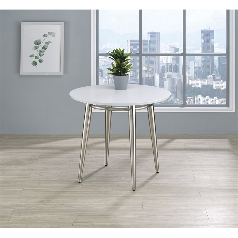Scranton & Co Round End Table with White Painted Top Brushed Nickel Base