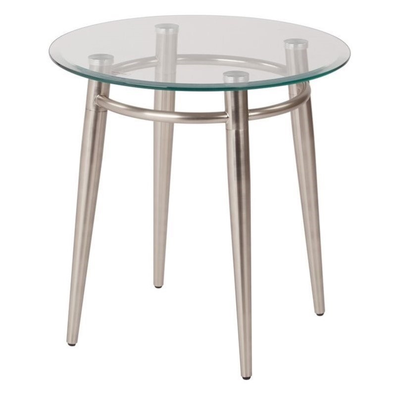 Scranton & Co Round Glass and Metal End Table in Brushed Nickel